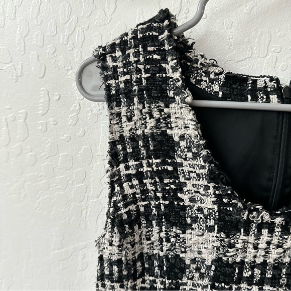 Theory Sculpted Tweed Black Cream White Sleeveless Lined Zip Closure Blouse S - Picture 4 of 8